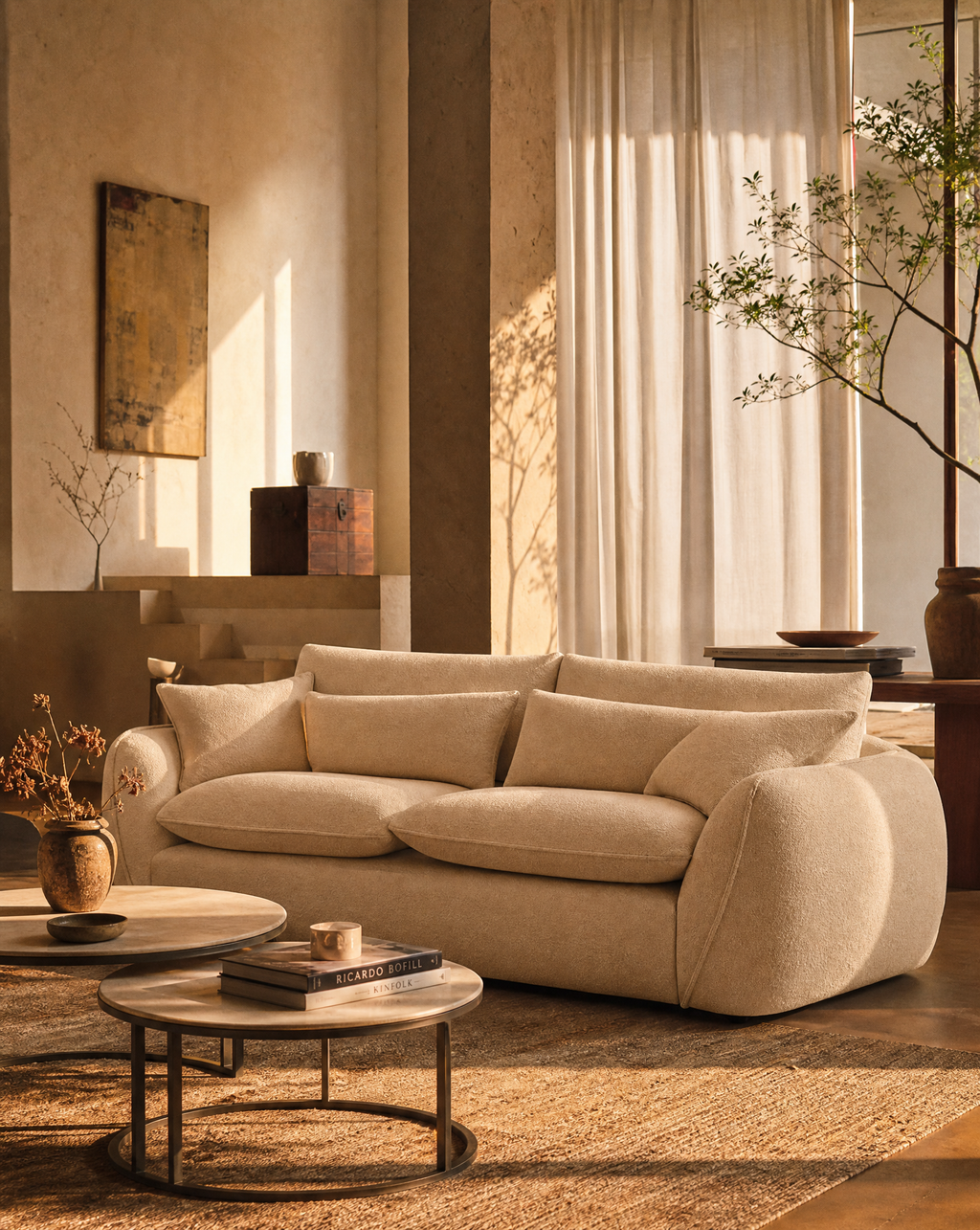 COVENAS - Canapé beige - ambiance bohème